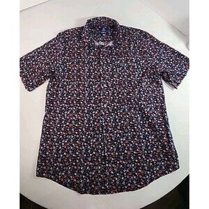 George Classic Fit Men Floral Short Sleeve Size L Dark Blue